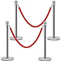 COSTWAY Barrera Soporte Guiar Persona con 4 Pieza Postes y Base / 2 Cuerda de Seguridad Rojo Extra&iacute;ble para Hotel Aeropuerto Concierto Cine (Plata)