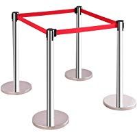 COSTWAY Barrera Soporte Persona Guiar con 4 Pieza Postes y Base/Cuerda de Seguridad Rojo Escalable a 2M Postes Separadores para Hotel Aeropuerto Concierto Cine Exposici&oacute;n de Arte