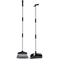 Tiiante Escoba Set con escoba y recogedor y recogedor Pala y Escoba con mango largo 120&nbsp;cm con escoba extensible, color negro