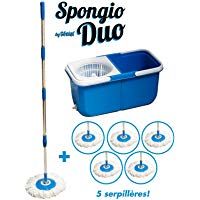 Spongio Turbo Mop - Fregona rotatoria 360&deg;, 2 cubos separados, 4 recambios