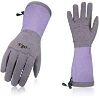 Vgo Guantes de Jard&iacute;n para Mujeres con Palma de Cuero Sint&eacute;tico Guantes de Largo Pu&ntilde;o de Cuero de Cerdo Dividido Anti Espina de Rosa, Arboles y Cactus (1Par, P&uacute;rpura, Talla 7/S, SL6592W)