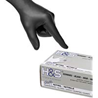 100 Guantes de Nitrilo de ISC H&S, sin polvo, en Small, Medium, Large, y X-Large. Desechables, sin l&aacute;tex, sin polvo, son ideales para manipular alimentos. (L, negro)