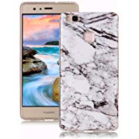 Funda Huawei P9 Lite M&aacute;rmol, Yunbaozi Dise&ntilde;o M&aacute;rmol Carcasa Suave Goma Silicona Soft Marble Case Textura de Piedra Natural Funda Liso Flexible Anti-Rasgu&ntilde;os Patr&oacute;n Granito Funda para Huawei P9 Lite - Blanco Negro
