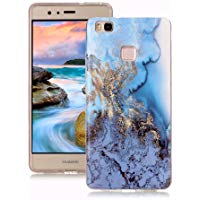 Funda Huawei P9 Lite M&aacute;rmol, Yunbaozi Dise&ntilde;o M&aacute;rmol Carcasa Suave Goma Silicona Soft Marble Case Textura de Piedra Natural Funda Liso Flexible Anti-Rasgu&ntilde;os Patr&oacute;n Granito Funda para Huawei P9 Lite - Mar Azul / Dorado