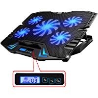 Topmate K5 - Base de refrigeraci&oacute;n para ordenador portatil de 12 a 15,6 pulgadas con puerto usb, 5 venditadores controlable a 2500 RPM, Leds y pantalla LCD.
