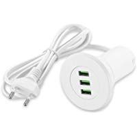 Winbang Cargador USB, port&aacute;til Hub Port 3-Grommet Desktop Hole Cargador port&aacute;til para 5V 3.1A de Carga r&aacute;pida (Blanco)