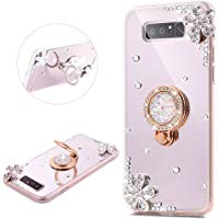 Galaxy Note 8&nbsp;m&oacute;vil, jawseu [brillantes Diamante Espejo M&oacute;vil] Samsung Galaxy Note 8&nbsp;Carcasa TPU Silicona Silicona Funda Carcasa Funda Case Cover [brillantes funda soporte anillo Holder], Lujo Brillante Shiny cristal flores diamantes revestimiento Mirror Espejo resistente al TPU Silicona Funda Carcasa Case Funda Silicona Crystal Case spiegelnd Make Up Protective Case Cover Funda Bumper para Samsung Galaxy Note 8