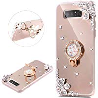 Galaxy Note 8&nbsp;m&oacute;vil, jawseu [brillantes Diamante Espejo M&oacute;vil] Samsung Galaxy Note 8&nbsp;Carcasa TPU Silicona Silicona Funda Carcasa Funda Case Cover [brillantes funda soporte anillo Holder], Lujo Brillante Shiny cristal flores diamantes revestimiento Mirror Espejo resistente al TPU Silicona Funda Carcasa Case Funda Silicona Crystal Case spiegelnd Make Up Protective Case Cover Funda Bumper para Samsung Galaxy Note 8