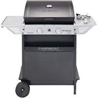 Campingaz Xpert 200 LS Rocky Barbacoa gas piedra volcanica, parrilla gas con 2 quemadores compactos, 8.2 kW de potencia, 2 parrillas de hierro fundido, 2 mesas laterales y carro de acero