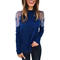 Luckycat Mujer Cuello Alto Transparente Mangas Largas Camiseta Blusa Elegante Moda Oficina Casual Color s&oacute;lido
