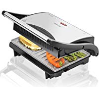 Cecotec Panini Grill, Parrilla el&eacute;ctrica, Plancha y sandwichera con Revestimiento de Piedra RockStone. 700W y Superficie de 23x14,5 cm. con Pinza de Cierre y Hueco recogecables. Rock'nGrill 700