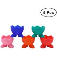 BESTONZON 5pcs sostenedores de la taza del huevo de silicona tazas de la porci&oacute;n del huevo hervida (naranja azul verde oscuro amarillo rojo)