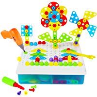 Foxom 191 Piezas Mosaicos Infantiles Pinchos Juego con Taladro El&eacute;ctrico - Mosaico Rompecabezas 3D Bloques de Construcci&oacute;n Juguetes para Ni&ntilde;os 3+