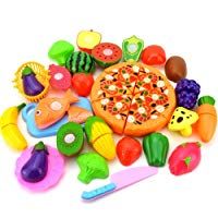 Nikgic 24pcs Corte Juguete Pl&aacute;stico Frutas y Verduras Pizza Juguetes Eeducativos Set - para Ni&ntilde;os Desarrollo Educaci&oacute;n Alimentos Juguete de Cocina Set Estilo 1