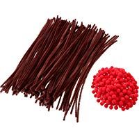 Sumind 200 Piezas de Pompones Rojos Pompones Mullidos y 100 Piezas de Limpiapipas Tallos de Chenilla para Manualidades Navidad