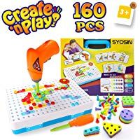 SYOSIN Taladro Juguete Desmontable Bricolaje Bloques Construccion con Motricidad Fina Destornillador Kit Mosaico Infantiles Juegos creativos Regalos para Ni&ntilde;os 3 4 5 6 7 a&ntilde;os (160 Piezas)