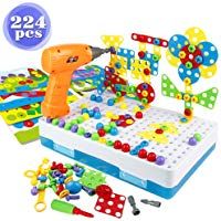yoptote Juguetes Montessori Puzzles 3D Mosaicos Infantiles Taladro El&eacute;ctrico Desmontable Caja Herramientas Juguete 224 Piezas Construccion ni&ntilde;os Bloques Logicos Dinosaurio Regalos para Ni&ntilde;os 3+