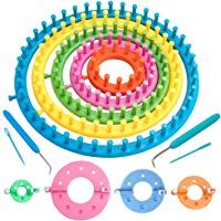 Juego de telares de tejedor,juego de telares de punto redondo de 5 tama&ntilde;os Fabricante de sombreros Scraf,tejido de punto redondo de pl&aacute;stico con fabricante de pompones de tama&ntilde;o 4 y aguja y gancho