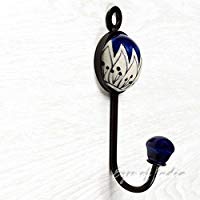 Eyes of India - 5" Azul Decorativo Pared Cer&aacute;mica Ganchos Perchas Colgador Indio Boho Bohemio