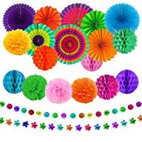 aovowog 21 Pack Decoraci&oacute;n Fiesta Abanicos de Papel Flores Pompom Bolas de Nido de Abeja Guirnaldas para Celebraci&oacute;n Fiesta de Cumplea&ntilde;os Bodas Carnaval Mexicano