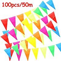 ZoneYan Banderines Decoraci&oacute;n, Bunting Banner, Bander&iacute;n Multicolor 50M con 100 Bunting Bandera de Tri&aacute;ngulo para el Partido Jard&iacute;n al Aire Libre y Otras Fiestas