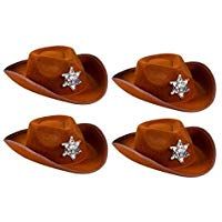 Blue Panda Sombreros de Vaquero para ni&ntilde;os con Insignia de la Novedad - Ideal para Disfraces, cumplea&ntilde;os, Recuerdos de Fiesta Paquete de 4 marr&oacute;n