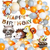 MMTX Decoraciones de fiesta cumplea&ntilde;os animales, Woondland Banner de feliz cumplea&ntilde;os de bosque Globo de l&aacute;tex 40pcs con Globo de papel de aluminio para Ni&ntilde;o Ni&ntilde;a Party Cumplea&ntilde;os