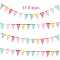 Eyscoco 4 Cadenas Banderines, 48 pcs Tri&aacute;ngulo Guirnalda Banderas, Banderitas Decorativas Arpillera Banderines para Tela, Fiesta Cumplea&ntilde;os, Decoracion Boda