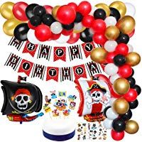 SPECOOL Decoraciones de Fiesta de cumplea&ntilde;os Pirata con Pirata Tatuaje Temporal Banner Barco Pirata Globos de Barco para ni&ntilde;os 1 &deg; 2 &deg; 3 &deg; 4 &deg; 5 &deg; 10 &deg; Suministros de cumplea&ntilde;os tem&aacute;ticos de Piratas