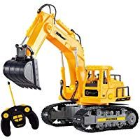 Top Race Excavador RC funcional completo de 7 canales, RC el&eacute;ctrico con pilas, control remoto, construcci&oacute;n, tractor con luces y sonido. TR-111