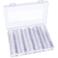 Hysagtek 100 Pcs Coin Capsules Round Coin Collection Holder Display Case Container With Storage Organizer Box for Coin Collection Supplies, 30 mm, Transparent