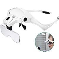 Lupa con Luz Led - Rightwell Gafas Lupa de Aumento con Luz para Modelismo,Reparaciones,Coser,Soldadura,Eliminar Piojos,Pegar Piezas Peque&ntilde;as,Joyer&iacute;a y Relojer&iacute;a - 5 Lentes Intercambiables,1X-3.5X