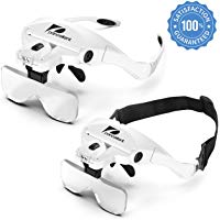 Gafas Lupa de 2 Luces LED Lupa de Cabeza con 5 Lentes Intercambiables de Gran Aumento y 9 Pinzas de Precisi&oacute;n para Coser, Relojero, Reparaciones, Soldadura, M&oacute;vil, Artesan&iacute;a