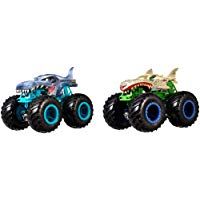 Hot Wheels - Monster Trucks Demolici&oacute;n Doble Veh&iacute;culos Mega Wrex vs Tibur&oacute;n Leopardo, Coches de (Mattel GJY43)