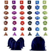 Goodlucky365 42 Dados Poli&eacute;dricos-Serie Completa de 7 Dados en 6 Colores-42 Dados en 6 Peque&ntilde;as Bolsas de Dados-Grande Bolsa de Terciopelo Gratis Para Juego de Mesa Dungeons and Dragons Dado