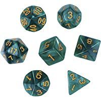 Dados Poli&eacute;dricos Set de 7-Dados para Dungeons y Dragons con Bolsa Negra (Verde)