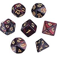 Dados Poli&eacute;dricos Set de 7-Dados para Dungeons y Dragons con Bolsa Negra (Negro Rojo)