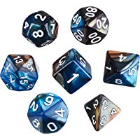 Dados Poli&eacute;dricos Set de 7-Dados para Dungeons y Dragons con Bolsa Negra (Azul Marr&oacute;n)