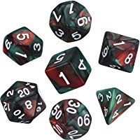 Dados Poli&eacute;dricos Set de 7-Dados para Dungeons y Dragons con Bolsa Negra (Rojo Verde)