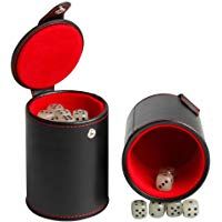 Bidear Dados y Taza de Dados de Cuero Shaker con Tapa, Verde Claro 6 Dados Set para la Mayor&iacute;a de los Dados Juego (2 paquetes)
