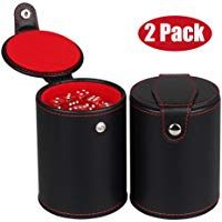 WOOWA Cuero Taza de Dados de Cuero con Caja de Almacenamiento de Dados Ocultos para la mayor&iacute;a del Juego de Dados, 6 Dados Rojos transl&uacute;cidos incluidos (2 Paquete)