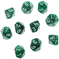 10pcs Juegos de Mesa Dados de Diez Caras 0~9 D & D TRPG - Verde
