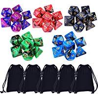 35 Piezas de Dados Poli&eacute;dricos Dados de Juego de Colores Dobles para RPG Dungeons y Dragons Pathfinder con 5 Bolsas Negras, 5 Sets de d20, d12, 2 d10 (00-90 y 0-9), d8, d6 y d4