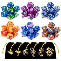 CiaraQ Poli&eacute;drico Dados, 6 x 7 (42 Piezas) Colores Dobles Dados de Juego para Dungeons and Dragons DND RPG MTG D20 D12 D10 D8 D6 D4 de Mesa Juegos de Cartas con Paquete de 6 Negro Bolsas