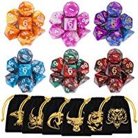 QMAY Poli&eacute;drico Dados, 6 x 7 (42 Piezas) Colores Dobles Dados de Juego, para Dungeons and Dragons DND RPG MTG D20 D12 D10 D8 D6 D4 Juego de Mesa, con Paquete de 6 Negro Bolsas