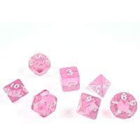 shibby 7 Dados poli&eacute;dricos en Transparente Rosas para Juegos de rol y Mesa, Incluye Bolsa