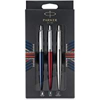 Parker Jotter London paquete Trio Discovery: bol&iacute;grafo de gel de color rojo Kensington, bol&iacute;grafo de color azul Royal y portaminas de acero inoxidable