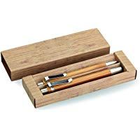 notrash2003&reg; - Juego de 2 bol&iacute;grafos de madera de bamb&uacute; con portaminas en caja de cart&oacute;n