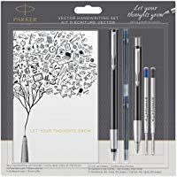 Parker 2055855&nbsp;Vector de texto Juego con una pluma estilogr&aacute;fica, un bol&iacute;grafo y un&nbsp;&ndash;&nbsp;Cuaderno A6, negro con cromo Compartir Ornamentales, azules recambios para bol&iacute;grafo (Colores Surtidos