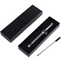 Pluma de metal de fibra de carbono, bol&iacute;grafo personalizado, bol&iacute;grafo de regalo para mujer u hombre, con 1 recambio (negro)